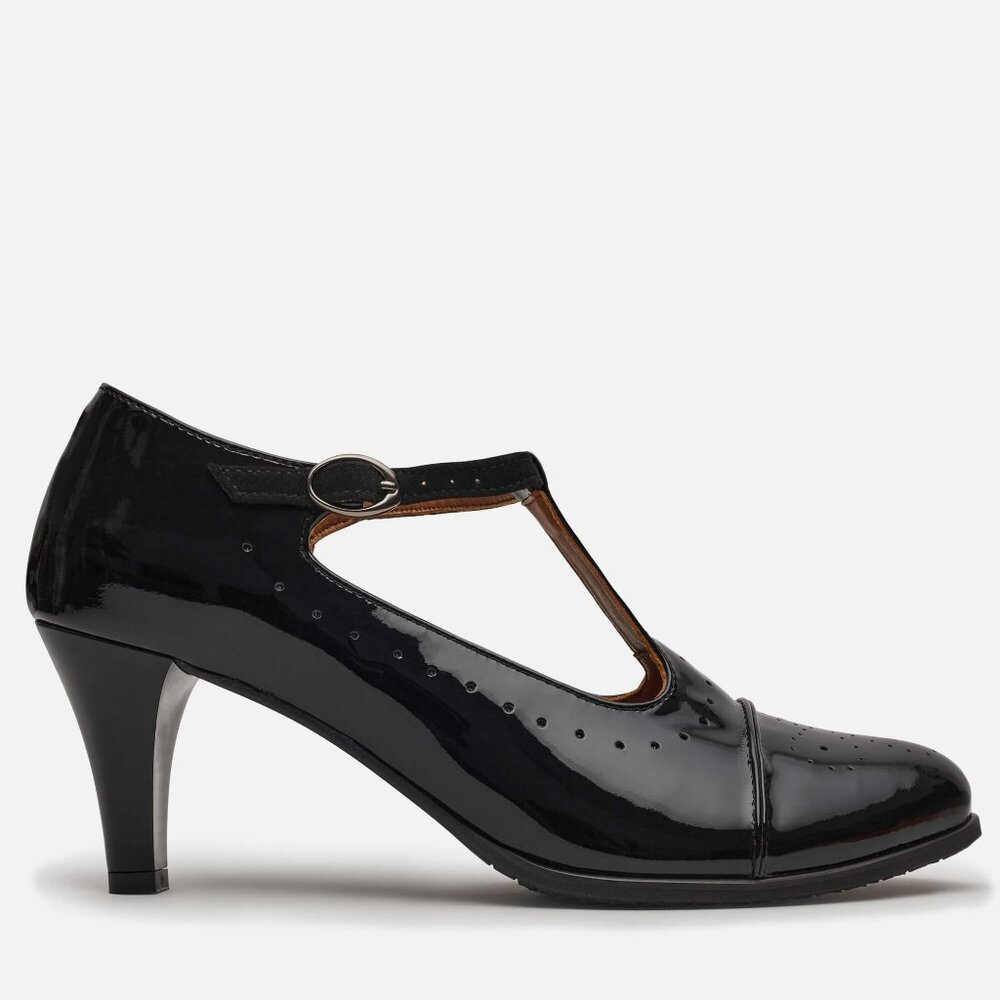 Ladies' Oxford Pumps in Black Patent Leather and Suede, EU 40